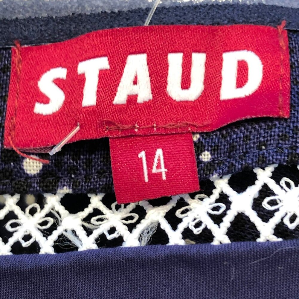 New STAUD Megan Linen Halter Mini Dress Tunic Navy Whirlpool 14 MSRP $300 - Picture 12 of 13